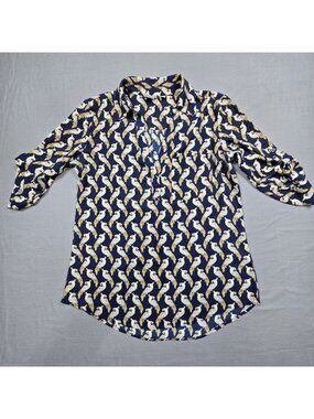 Soho New York & Company Shirt M Birds Parrot Button-Up Navy Long Sleeve